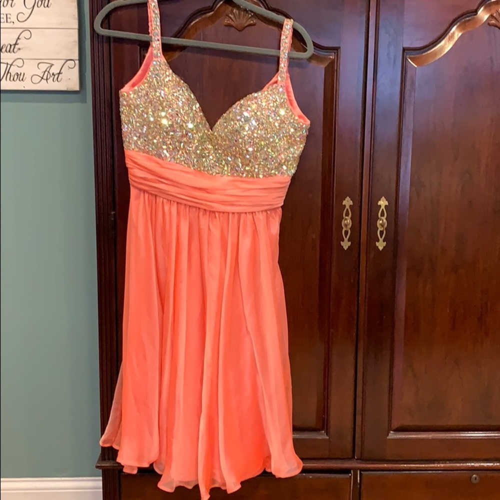 Gorgeous beaded coral  formal dress.